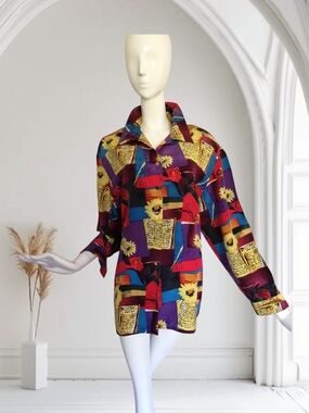 💯 %silkVibrant Multi-Color Printed Satin Blouse